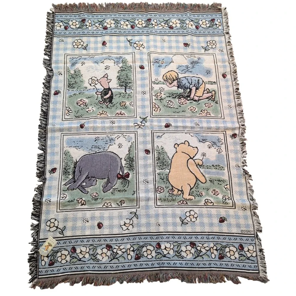 Classic Pooh Woven Tapestry Throw Blanket Disney Goodwin Weavers Blue 46x67